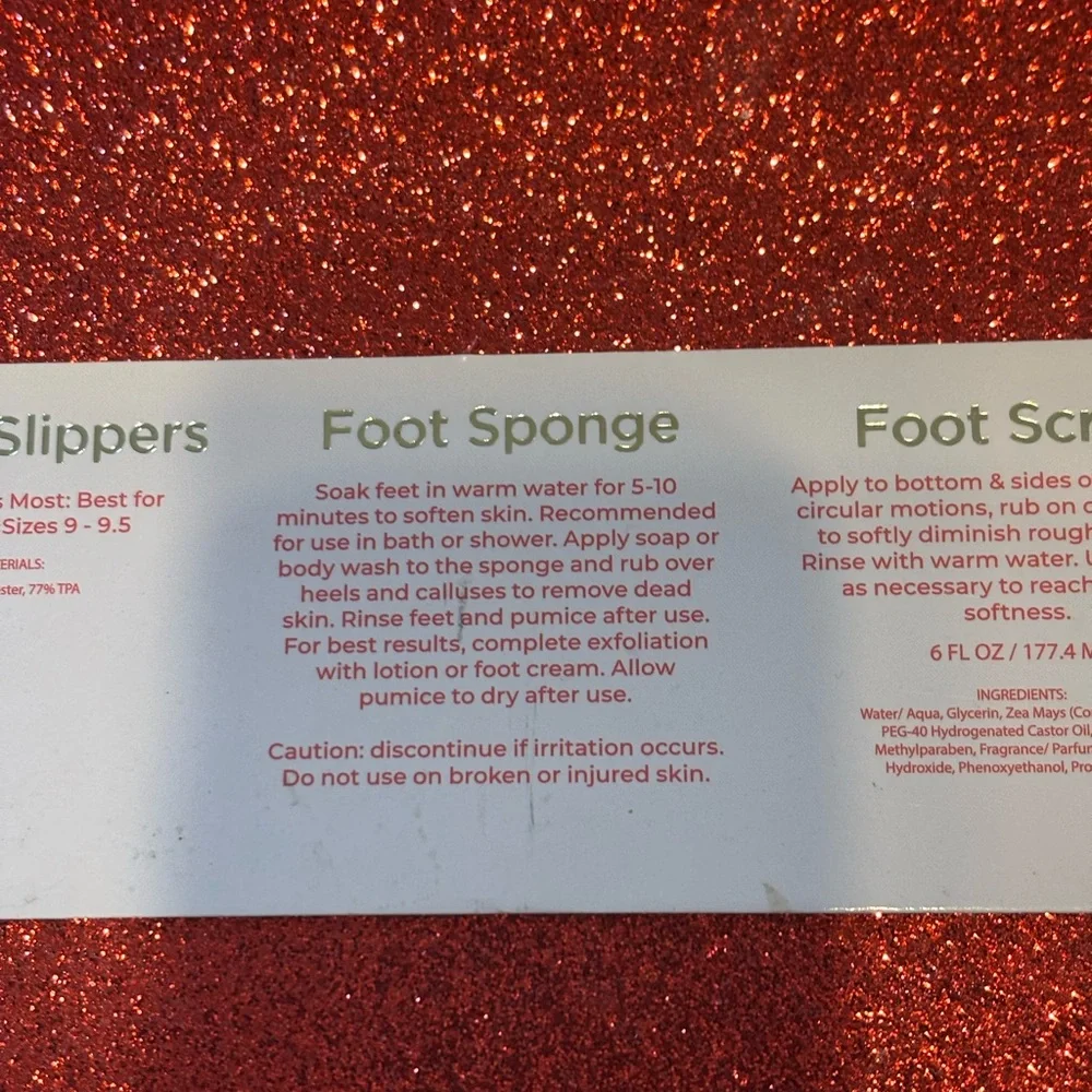 Beauty Concepts Cherry Bomb Foot Care Set - 9-9.5 slippers,sponge & foot scrub